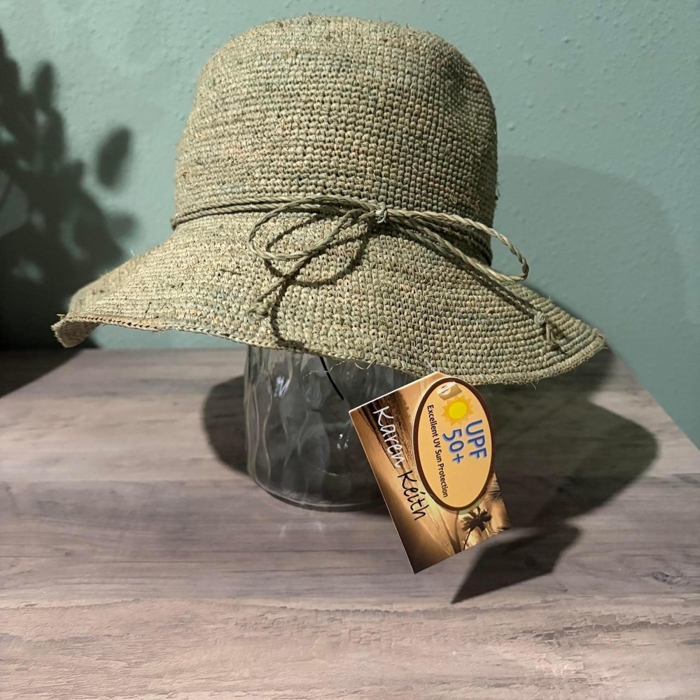 Karen Keith Womens Sage Green Raffia Straw Sun Hat UPF 50+ Beach Cloche RW15 NWT